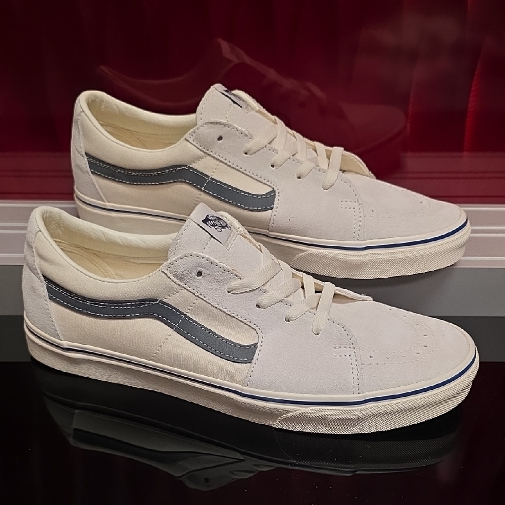 Vans Off-White Canvas Sneakers with Gray Side Stripe